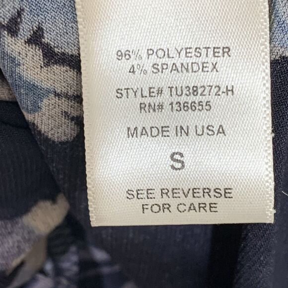 Beacon Sleeveless Floral Blouse Size Small Made In USA Navy Blue Stretch - Picture 6 of 6